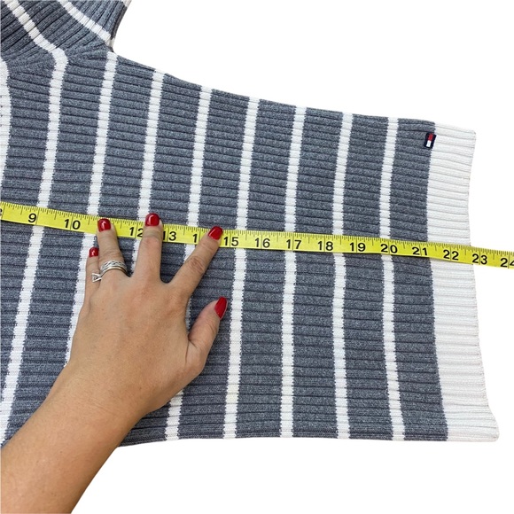 Tommy Sport Striped Winter sweater standing collar decorative buttons  S P - Picture 9 of 10